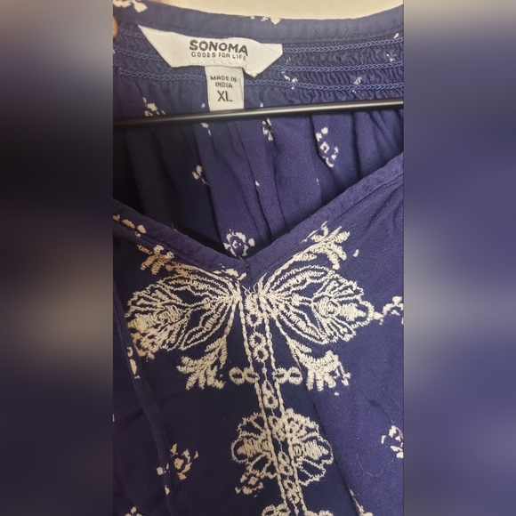 Navy Blue Women's Top with White Pattern - Picture 2 of 3